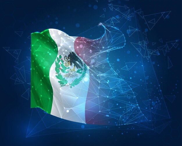 México bandera vectorial objeto 3D abstracto virtual de polígonos triangulares sobre un fondo azul