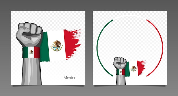 México grunge bandera patriótica victoria marco pancartas conjunto mano levantada en el aire Día de la Independencia