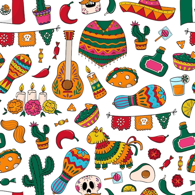 Mexico patrón sin costuras con garabates