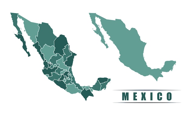 México simple mapa político plano con las fronteras de los estados