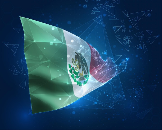 México vector bandera objeto 3d abstracto virtual de polígonos triangulares sobre un fondo azul