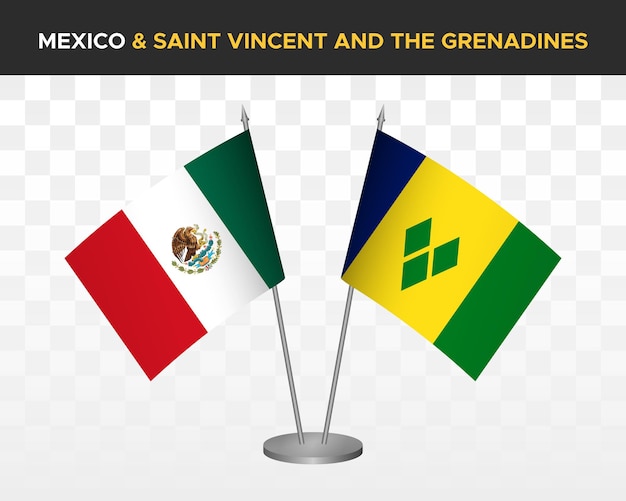 México vs san vicente granadinas escritorio banderas maqueta 3d vector ilustración bandera de mesa mexicana