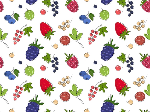 mezcla de bayas colorido patrón sin costuras garabateo dibujado fresas moras frambuesa arándano