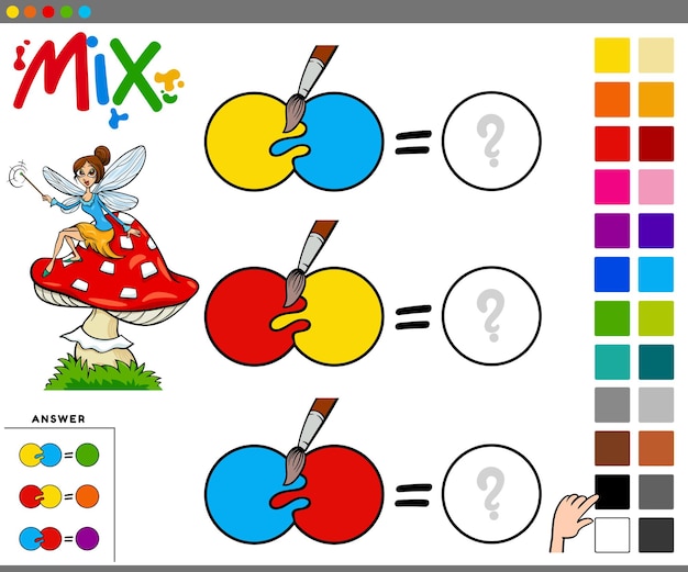 Mezcla de colores tarea educativa para niños.