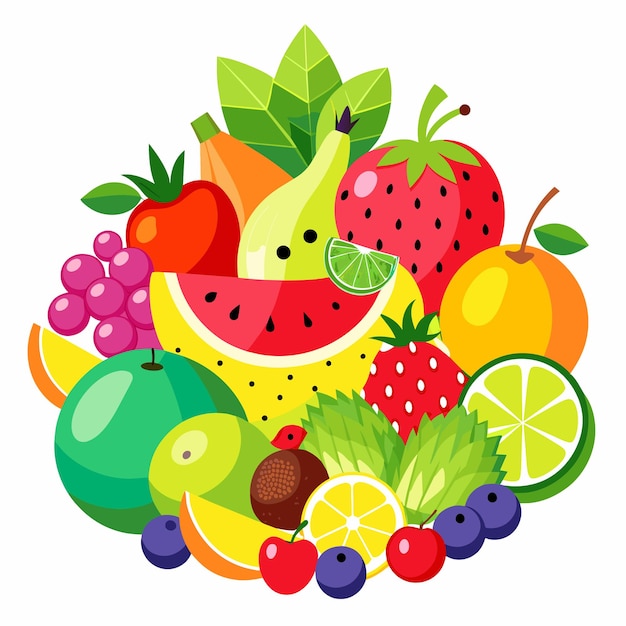 Vector mezcla de frutas frescas aisladas