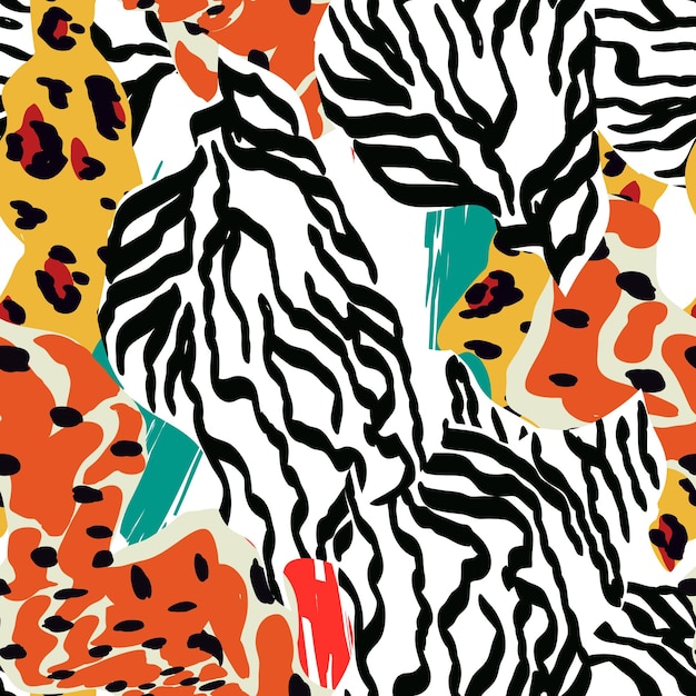 Mezcla de patrones sin fisuras de Vector de punto de serpiente. Textura de cebra de camuflaje. Diseño colorido del tigre del pelo del arte. Estampado étnico leopardo abstracto.