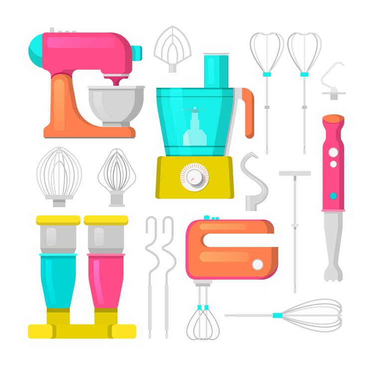 Vector mezclador de cocina y licuadora conjunto de iconos. equipamiento culinario