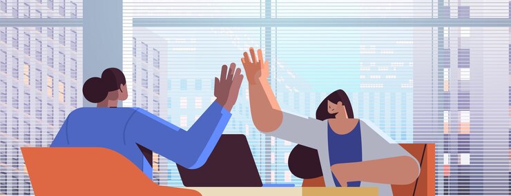 Vector mezclar empresarios de raza dando cinco concepto de acuerdo de trabajo en equipo exitoso