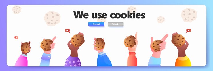Vector mezcle las manos de las personas de raza sosteniendo la protección de cookies de la información personal emergente de la web de internet usamos cookies