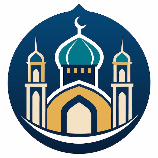 una mezquita azul con una cúpula azul y un logotipo de mezquita