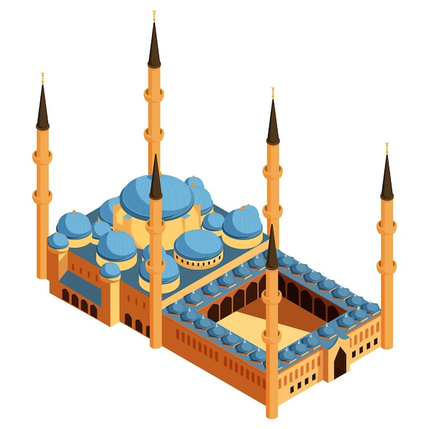 la mezquita azul de dibujos animados isométricos en istanbul ilustración vectorial