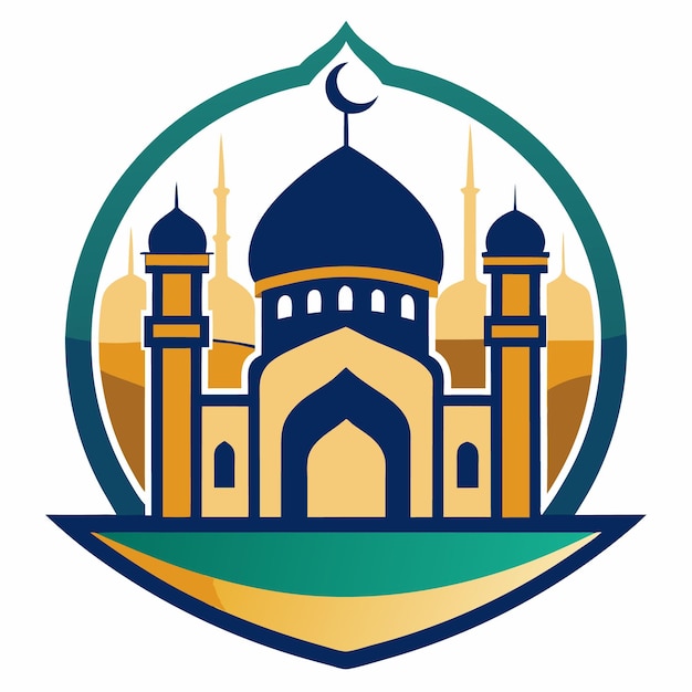 una mezquita azul con un logotipo de mezquita azul en ella
