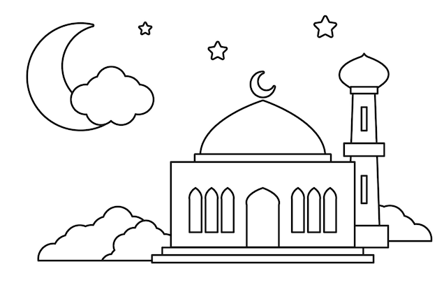 Mezquita para colorear página ilustración vectorial