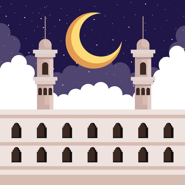 Mezquita de la cultura musulmana con luna