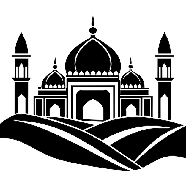 una mezquita en el desierto silueta vectorial silueta de color negro silueta de fondo blanco 3