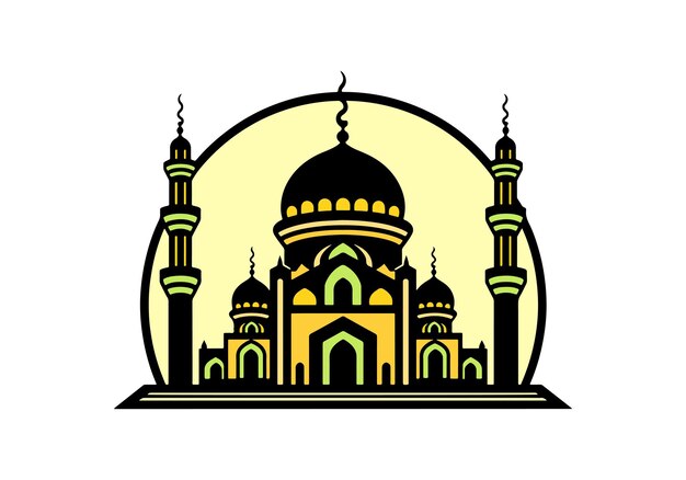 Mezquita ilustración plana mezquita colorida contorno vector mezquita línea arte edificio mezquita logo icono