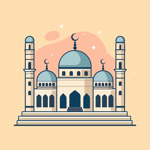 Mezquita islámica edificio musulmán estilo plano ilustración vectorial