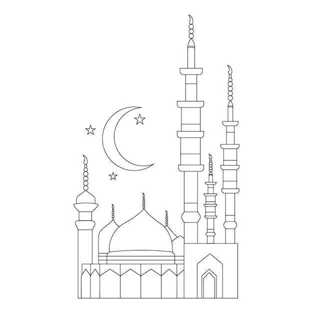Mezquita línea arte vector diseño minimalista mezquita islámica contorno ornamento fondo