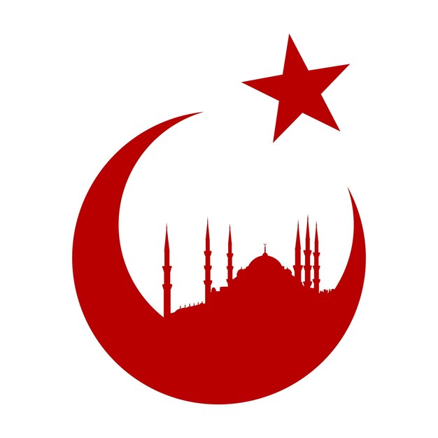 Mezquita, luna y estrellas Símbolos de Turquía. ilustración vectorial