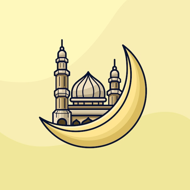 Mezquita en la luna ramadan ied mubarak ilustración