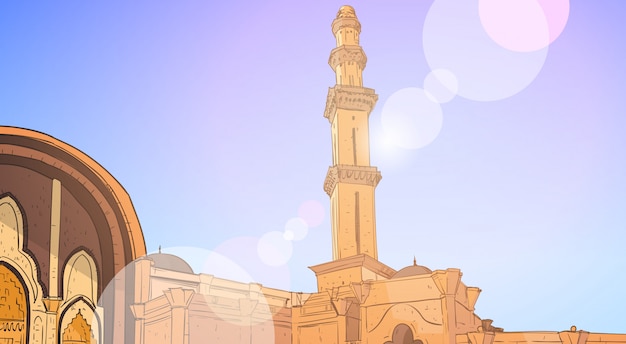 Vector mezquita nabawi edificio musulmán religión ramadán kareem mes sagrado