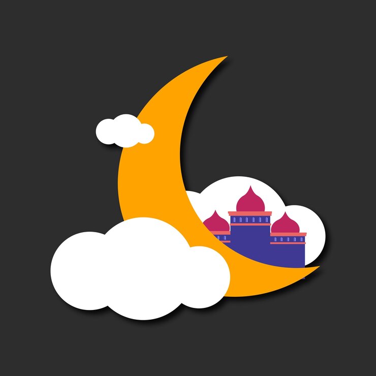 Vector la mezquita nublada de la luna sticker de ramadán