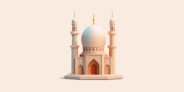 Vector mezquita que construye un diseño 3d realista aislado en una forma de color arena con tapa dorada para ramadán kareem