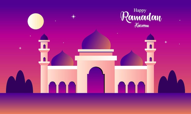 Mezquita Ramadán Feliz Ramadán Kareem Vector Ilustración