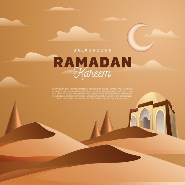 Mezquita de ramadán kareem en medio del desierto con el color marrón de la ilustración vectorial para la pancarta de fondo