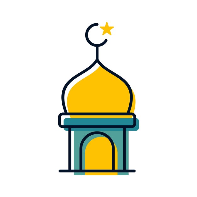 Mezquita torre religión icono islámico botón vector ilustración