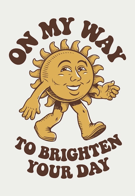 En mi camino para iluminar su día una ilustración retro del sol caminante