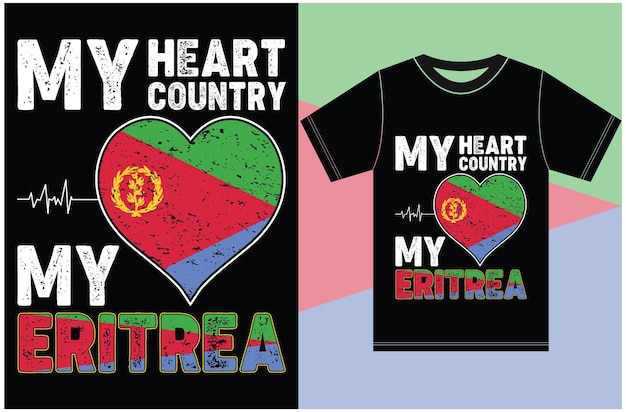 Mi corazón, mi país, mi eritrea. diseños de camisetas con la bandera de eritrea. diseño vectorial tipográfico.