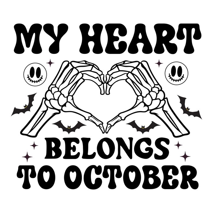 Mi corazón pertenece a las manos del esqueleto de Halloween de octubre