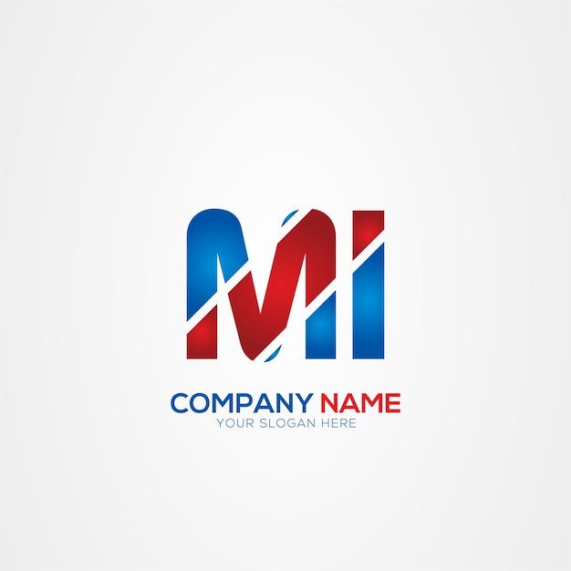 MI Creative Modern Letters Diseño del logotipo Elemento rojo y azul