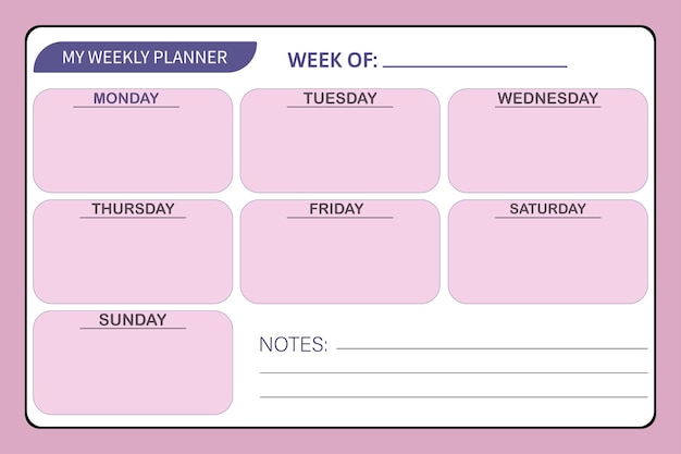 Mi cuaderno de planificación semanal plantilla de vectores interiores KDP