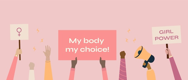 Mi cuerpo, mi señal de elección. afiche de los derechos de la mujer, mujeres que exigen acceso continuo al aborto después