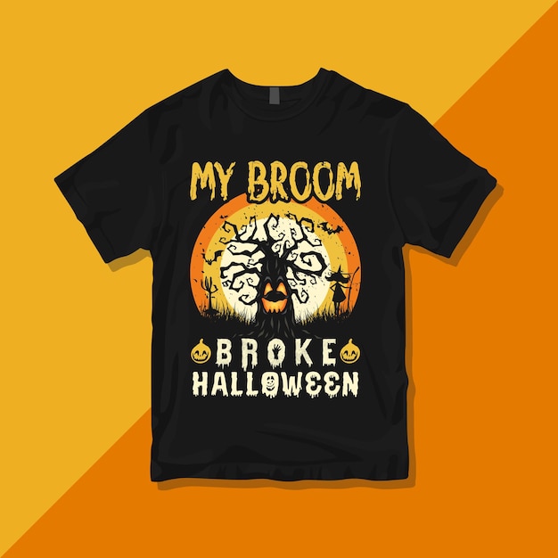 Vector mi escoba rompió halloween, vector premium, diseño de camiseta vintage de halloween