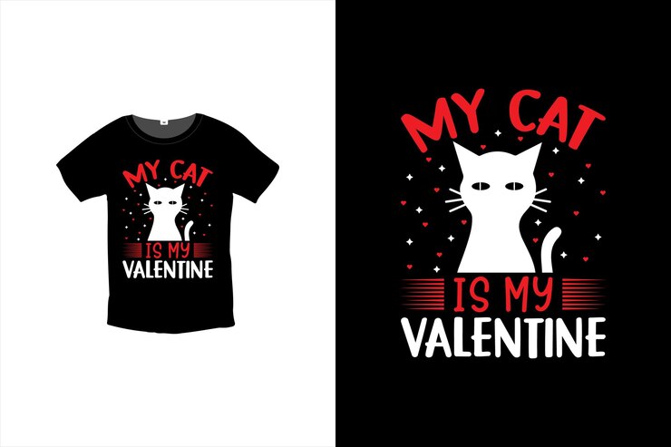 Mi gato es mi diseño de camiseta de San Valentín, plantilla de diseño de camiseta del día de San Valentín