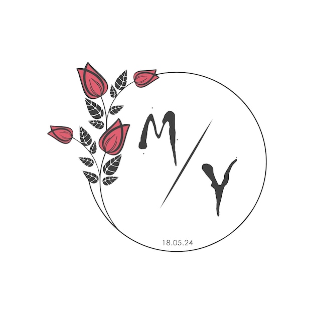 Mi monograma inicial algunas rosas círculo de boda con diseño creativo