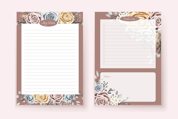 Mi nota y lista de tareas con plantilla floral.