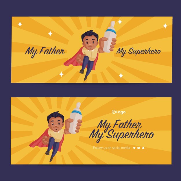 Vector mi padre mi superhéroe diseño de banner de estilo de dibujos animados