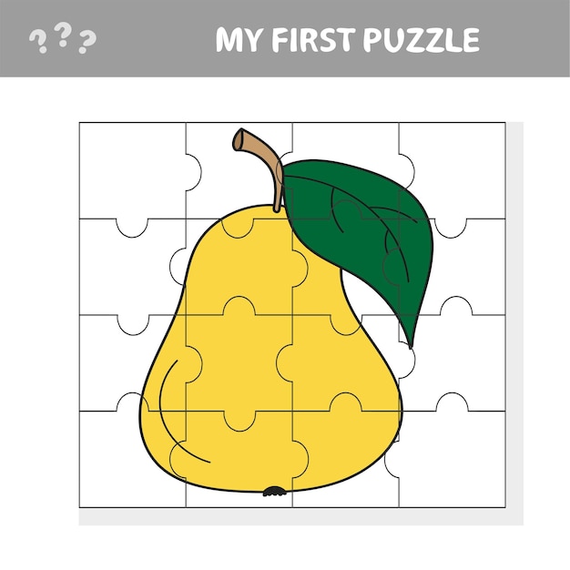 Mi primer rompecabezas: frutas, tarea de juego para niños en edad preescolar. pera | Vector Premium