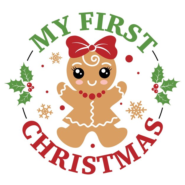 Mi primera ilustración vectorial de Navidad con linda chica jengibre hombres niños diseño navideño aislado bueno