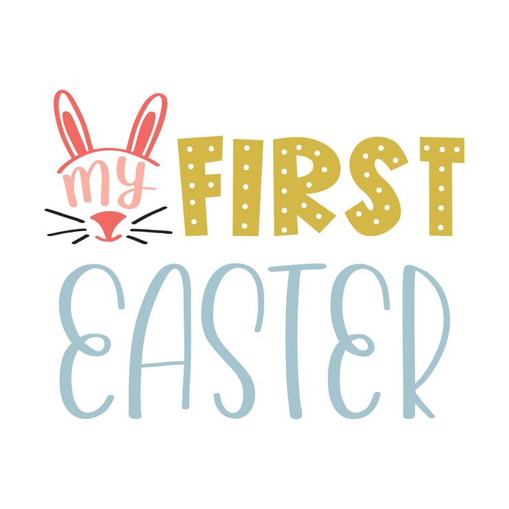 Vector mi primera pascua letras de mano diseño vectorial moderno con orejas de conejo cita de pascua para bebé plantilla de tarjeta de felicitación ilustración vectorial de color aislada en blanco