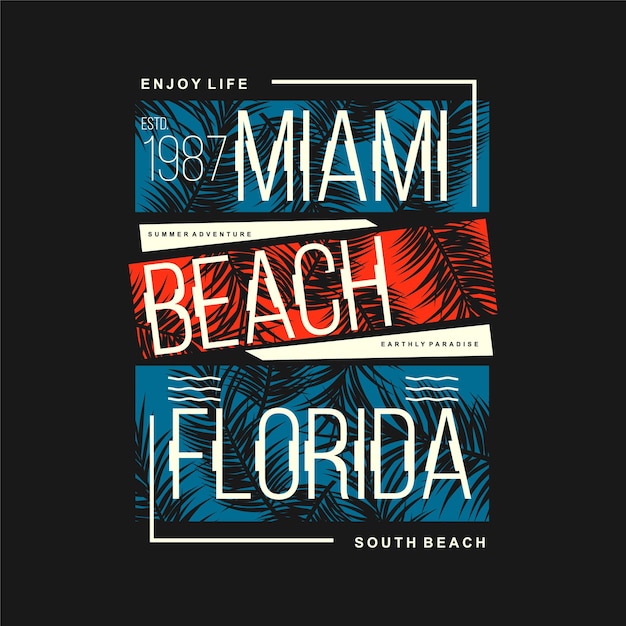 miami beach, florida, en, playa, tema, gráfico, vector, impresión