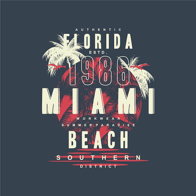 miami florida beach diseño de tipografía gráfica ilustración para camiseta estampada