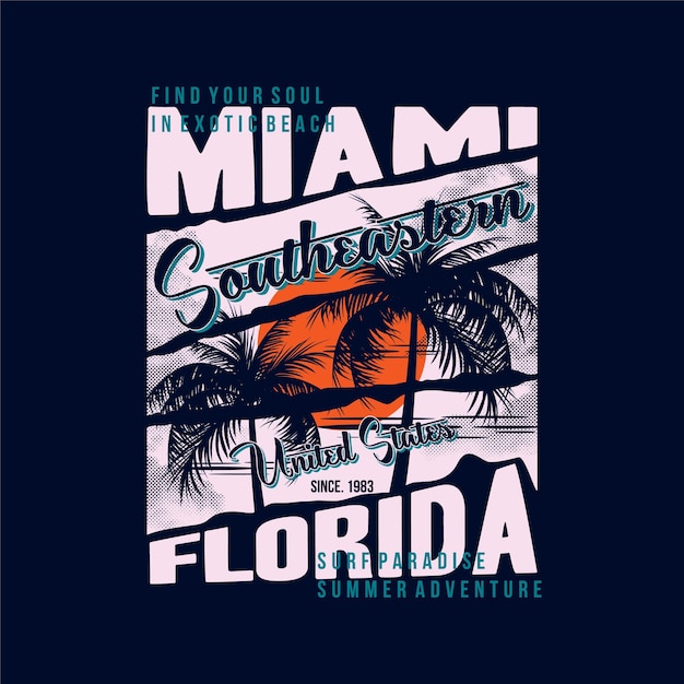 miami, florida, en, playa, tema, gráfico, vector, impresión