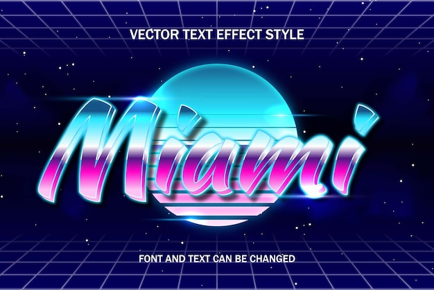 Vector miami noche luz de neón estilo tipografía texto editable efecto tipo de fuente plantilla fondo de microondas