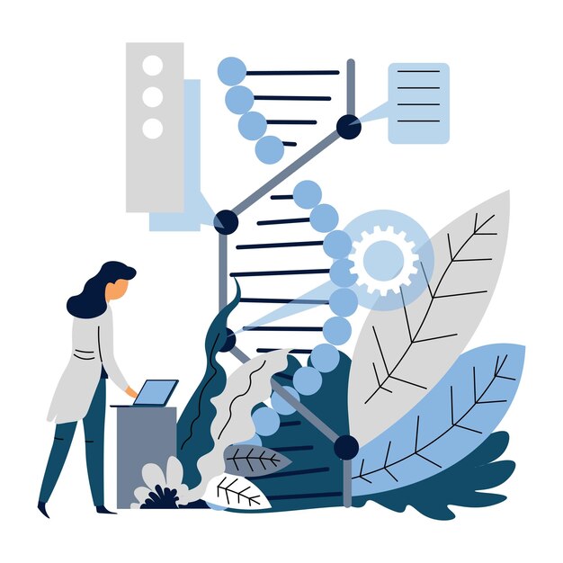 Microbiología o genética inteligencia artificial y científico de ADN y computadora portátil