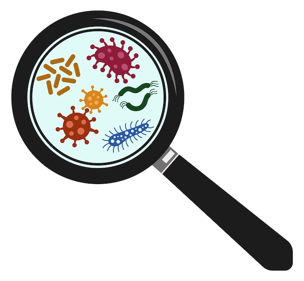 Microbios bajo lupa Icono de color de investigación biológica